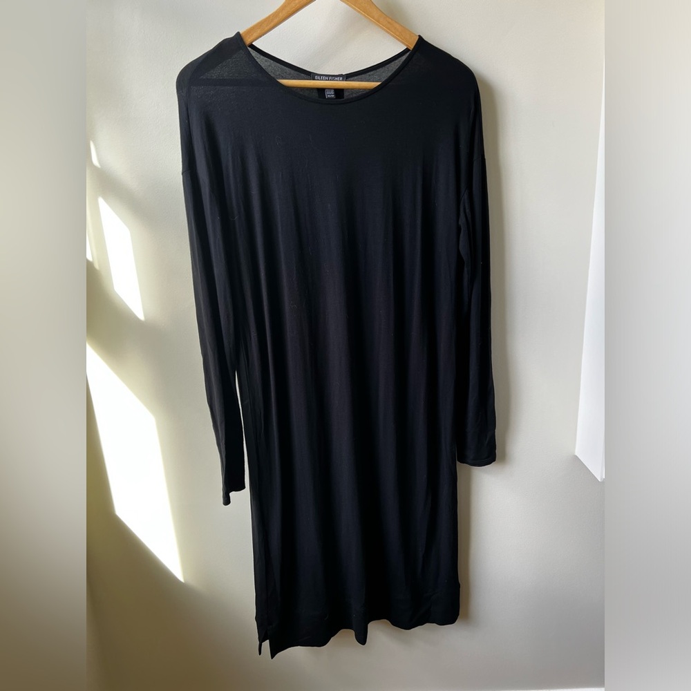EILEEN FISHER Black‎ Stretch Dress Baggy Oversized Comfort Modest Minimalist XS